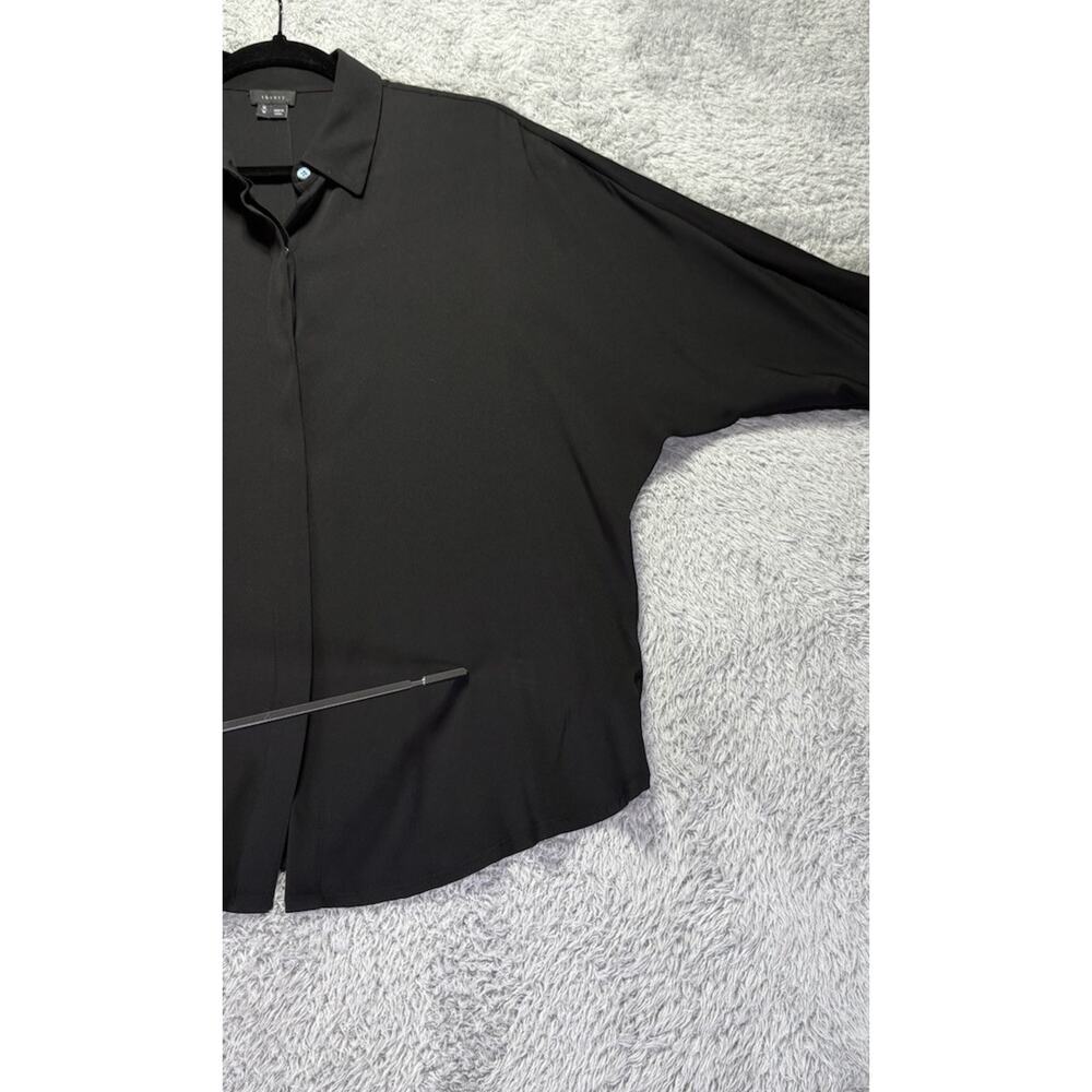 Theory Women's Black Medium Silk Blend Hidden Button Up Minimalist 3/4 Sleeve‎ - Picture 7 of 10